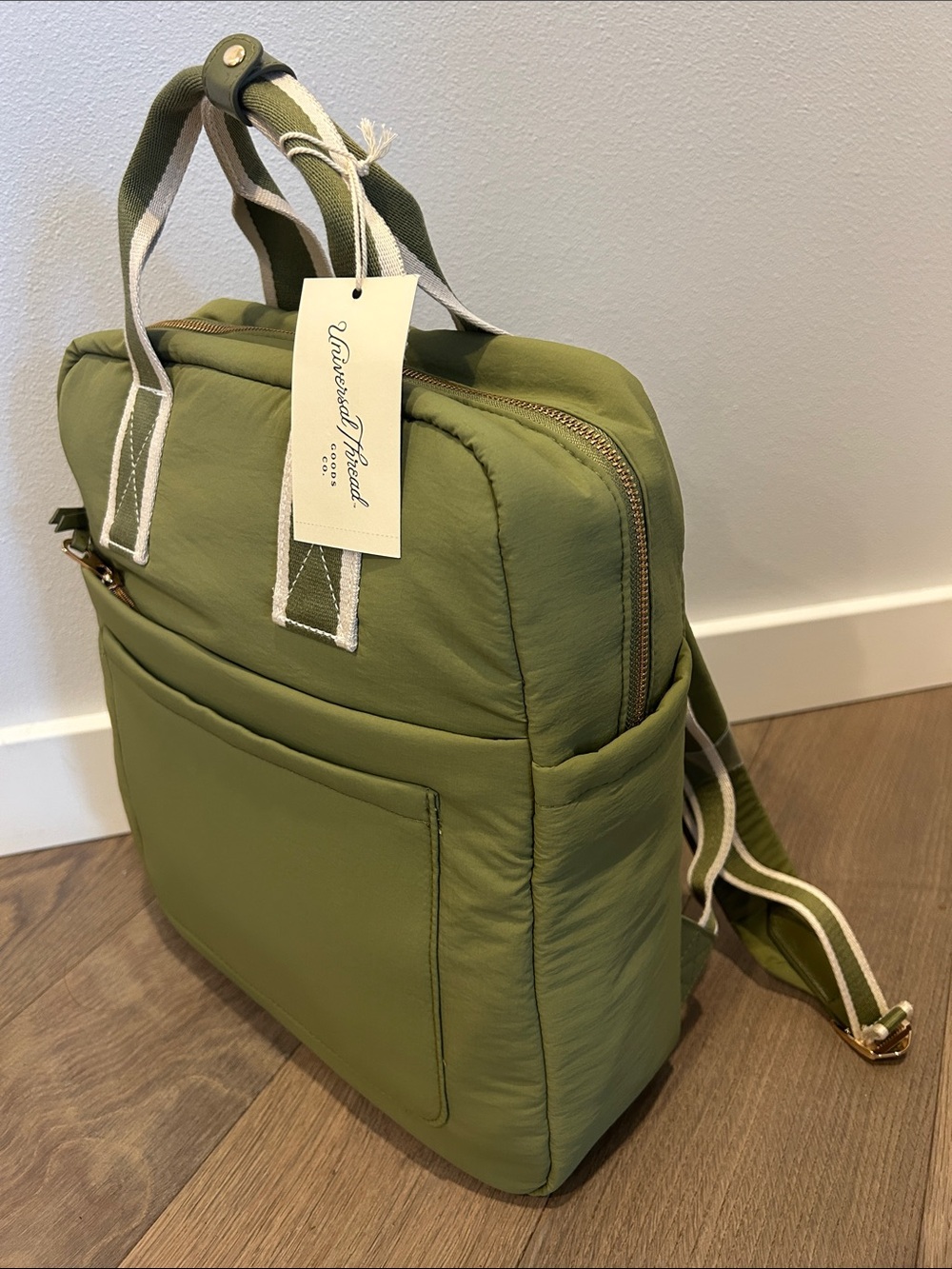 NWT Universal Thread Olive Nylon Top-Handle Backpack